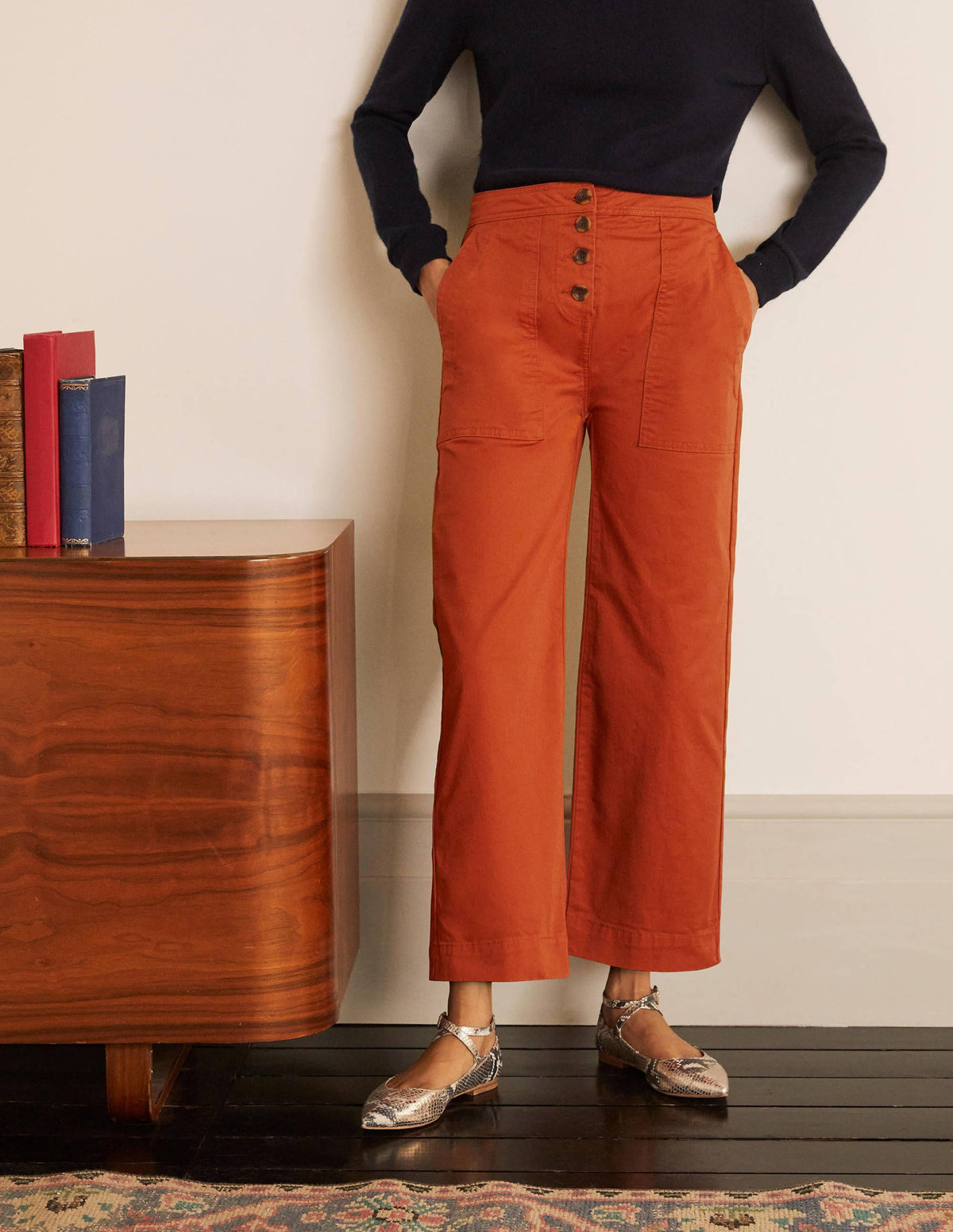 Beaufort Button Fly Trousers-Copper Red - Image 1