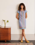 Laura Linen Embroidered Dress-Light Chambray