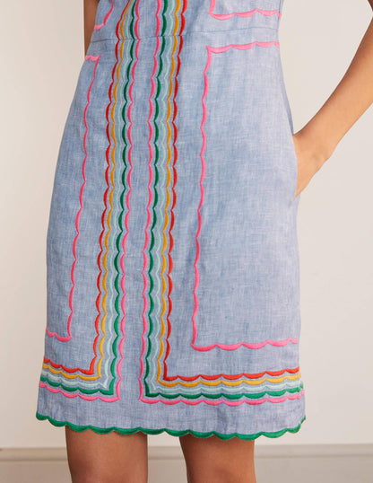 Laura Linen Embroidered Dress-Light Chambray