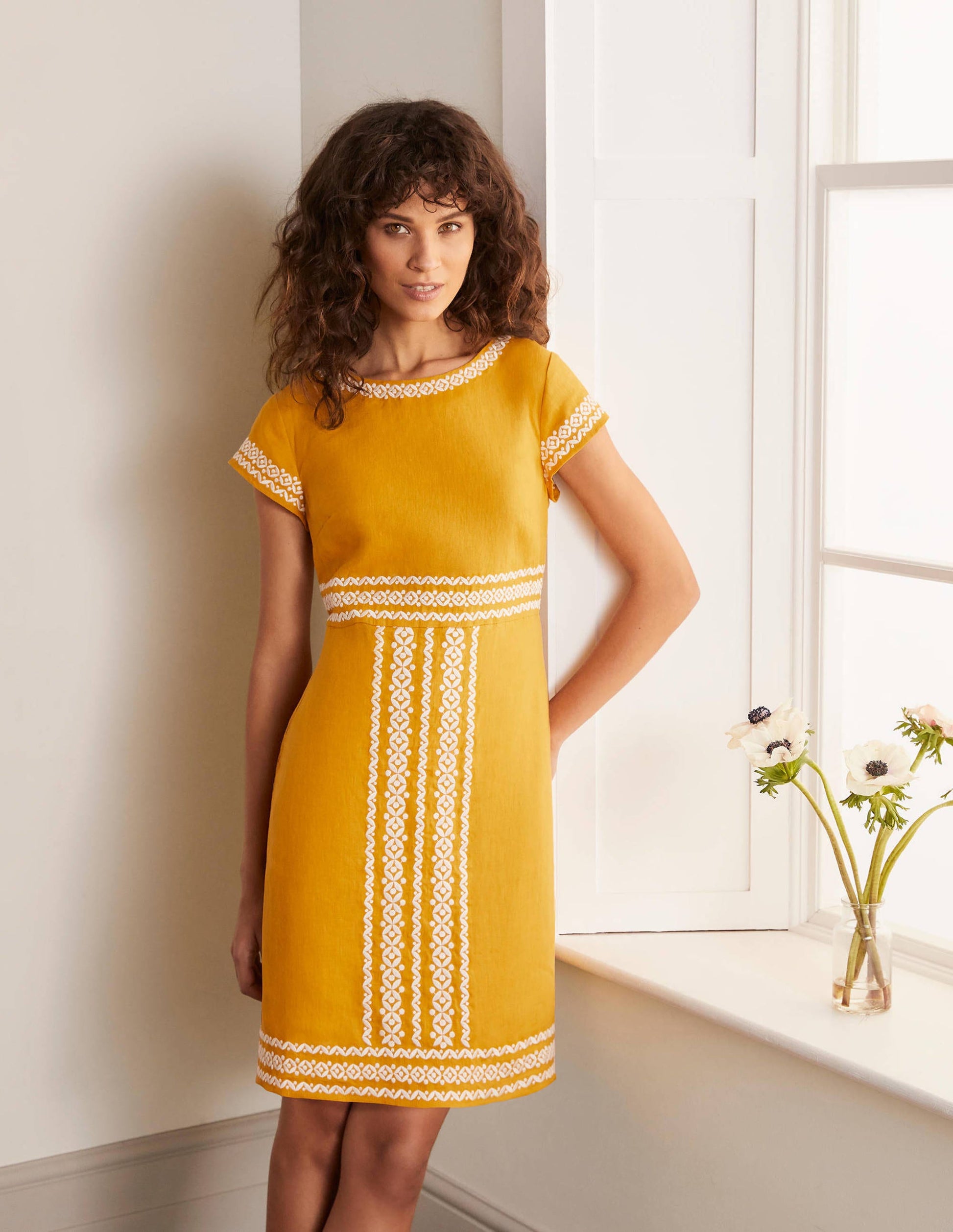Laura Linen Embroidered Dress-Tuscan Sun-1