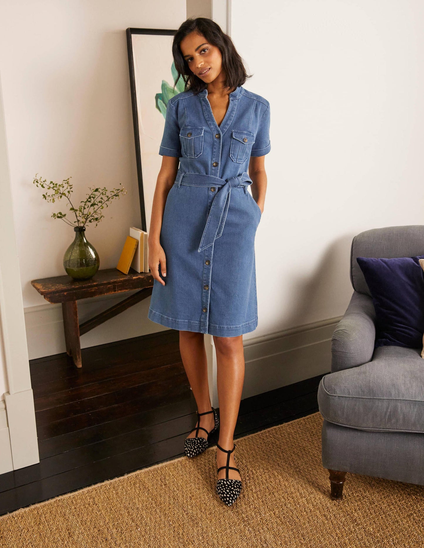Cecily Shirt Dress-Mid Vintage Denim