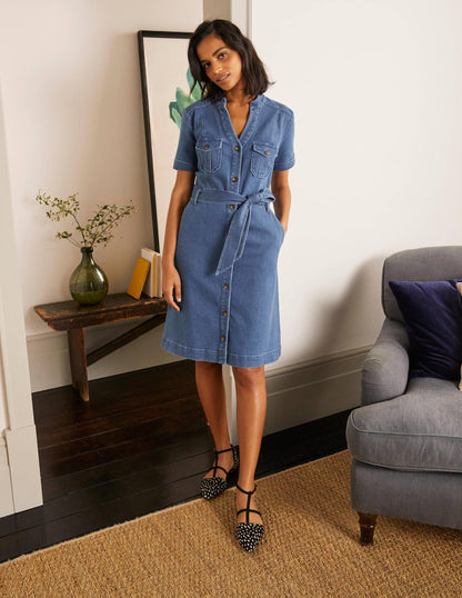 Cecily Shirt Dress-Mid Vintage Denim-4