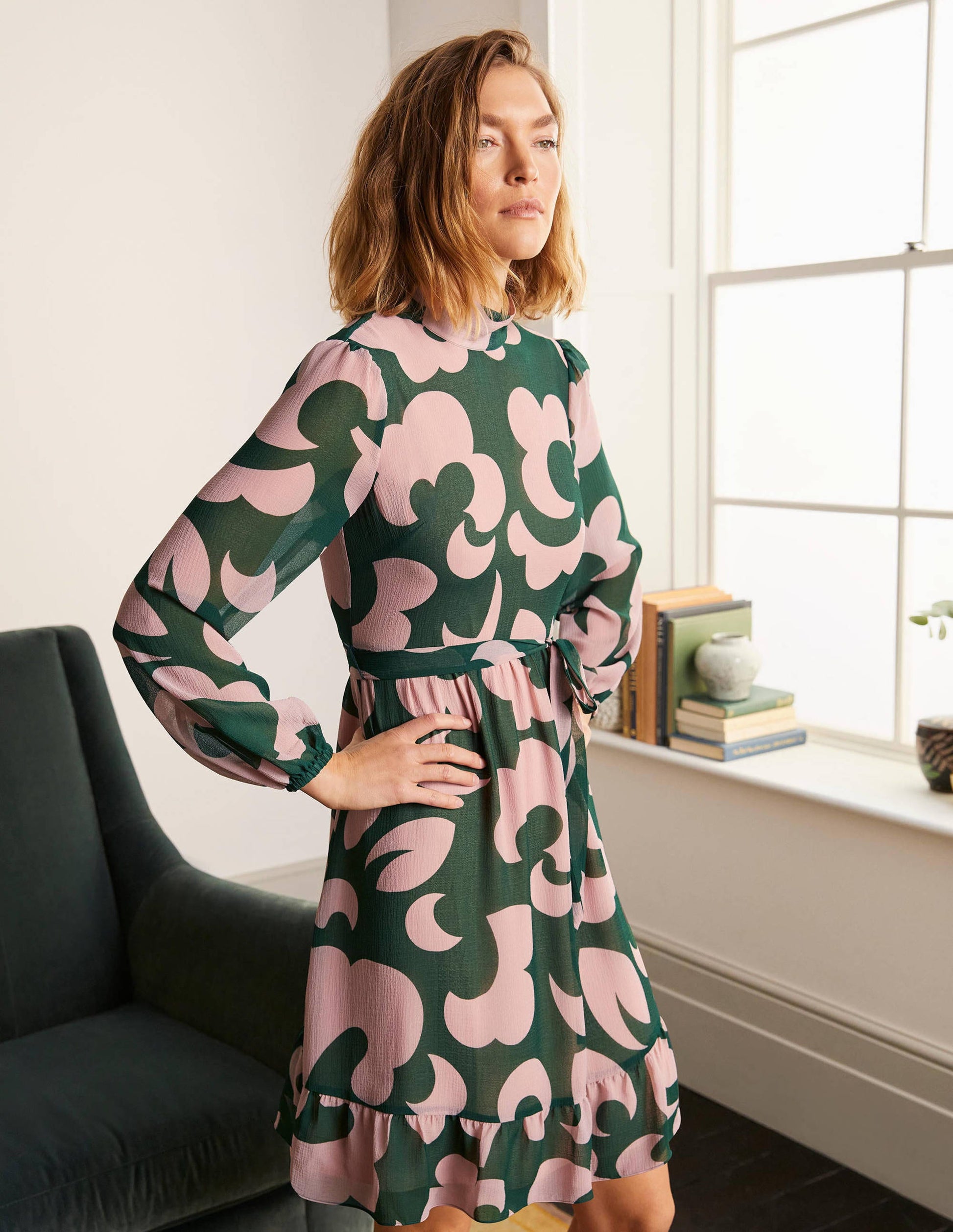 Lottie Belted Dress-Palm Leaf, Dream Cloud-4