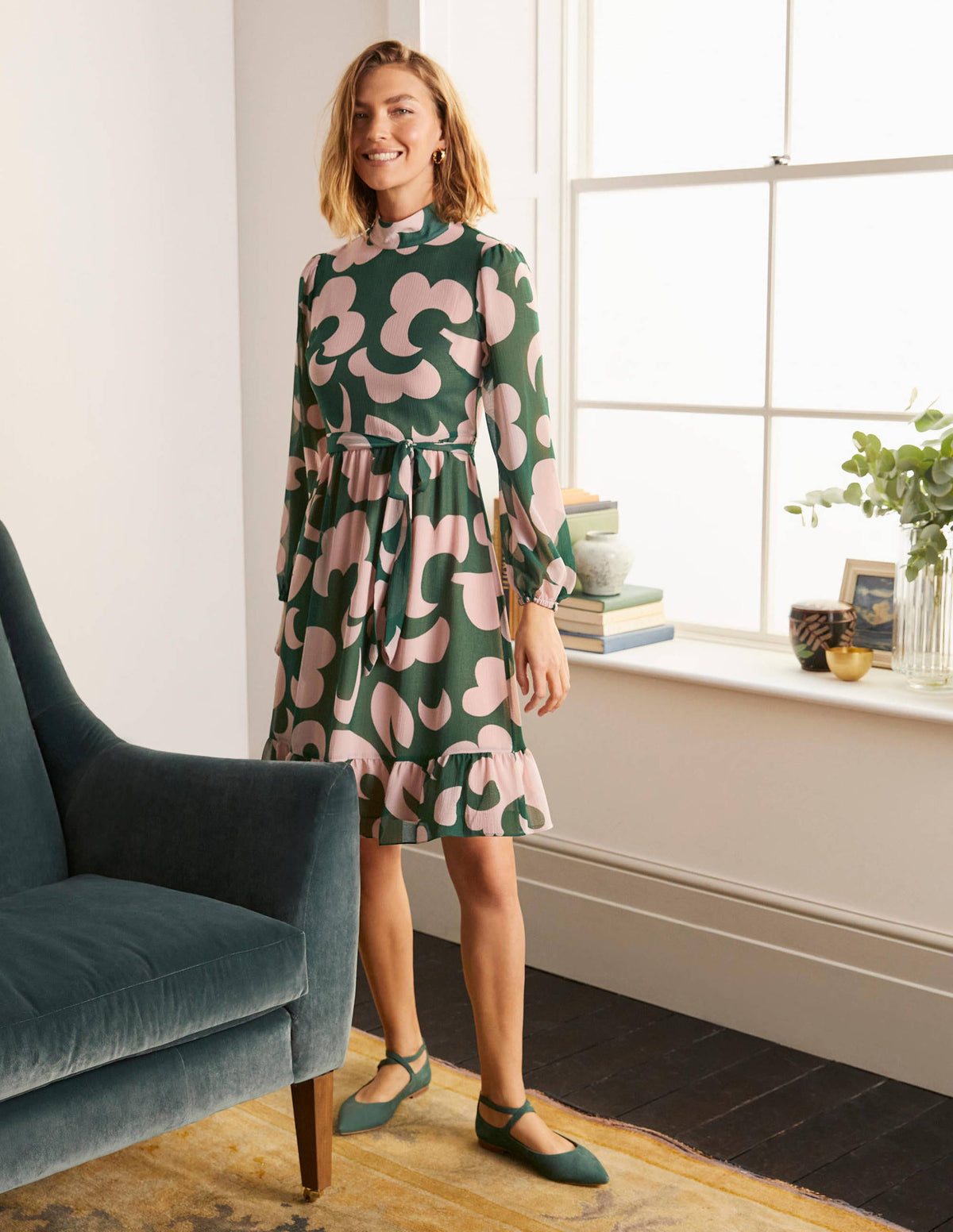 Lottie Belted Dress-Palm Leaf, Dream Cloud-1