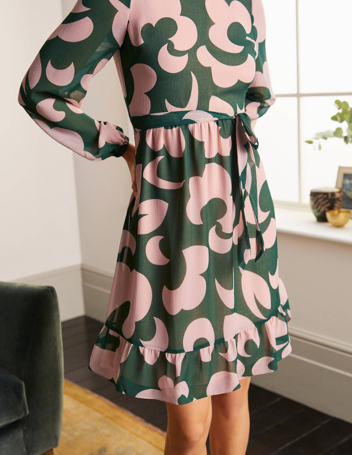 Lottie Belted Dress-Palm Leaf, Dream Cloud - Image 3