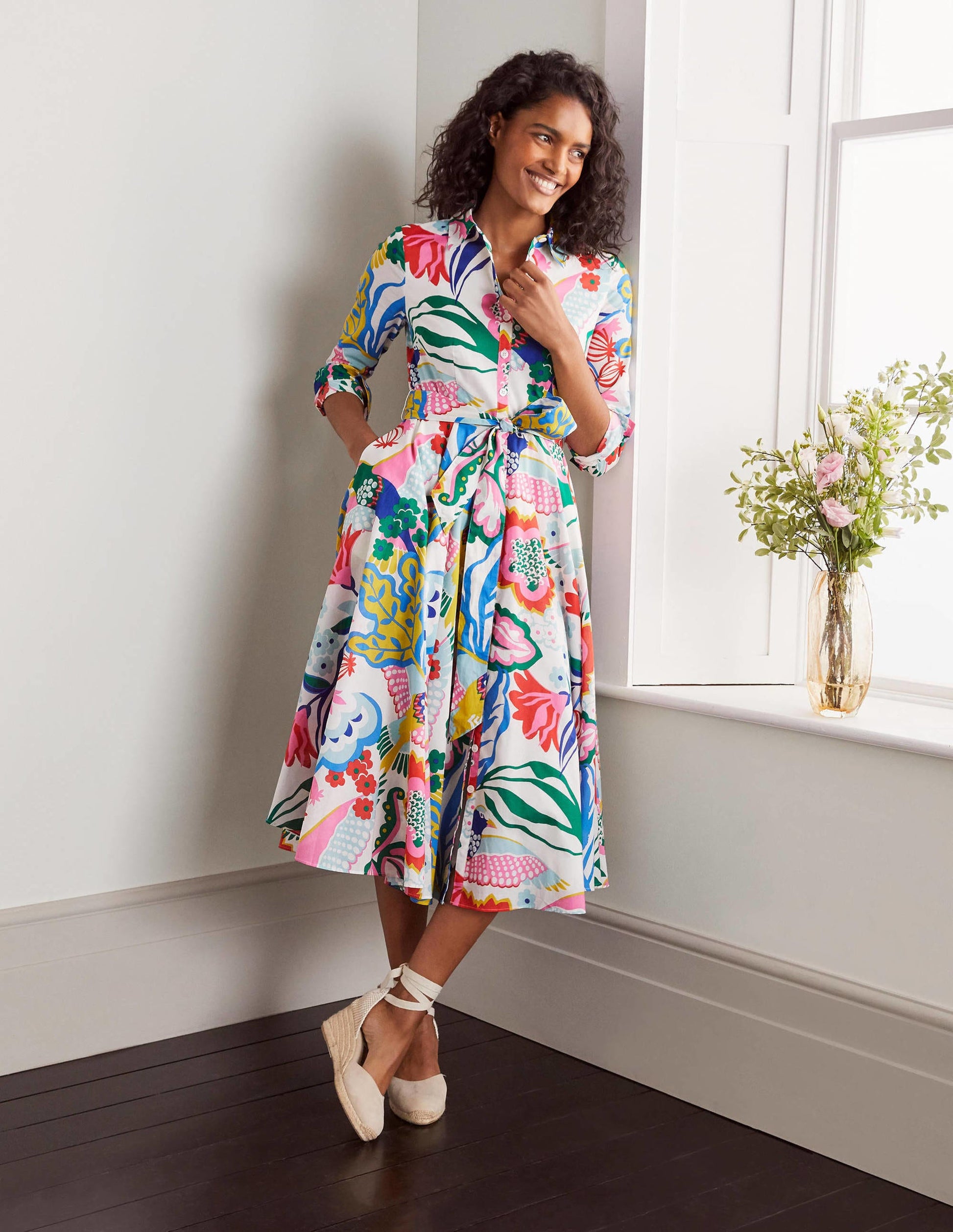 Kitty Midi Shirt Dress-Ivory, Exotic Escape-1