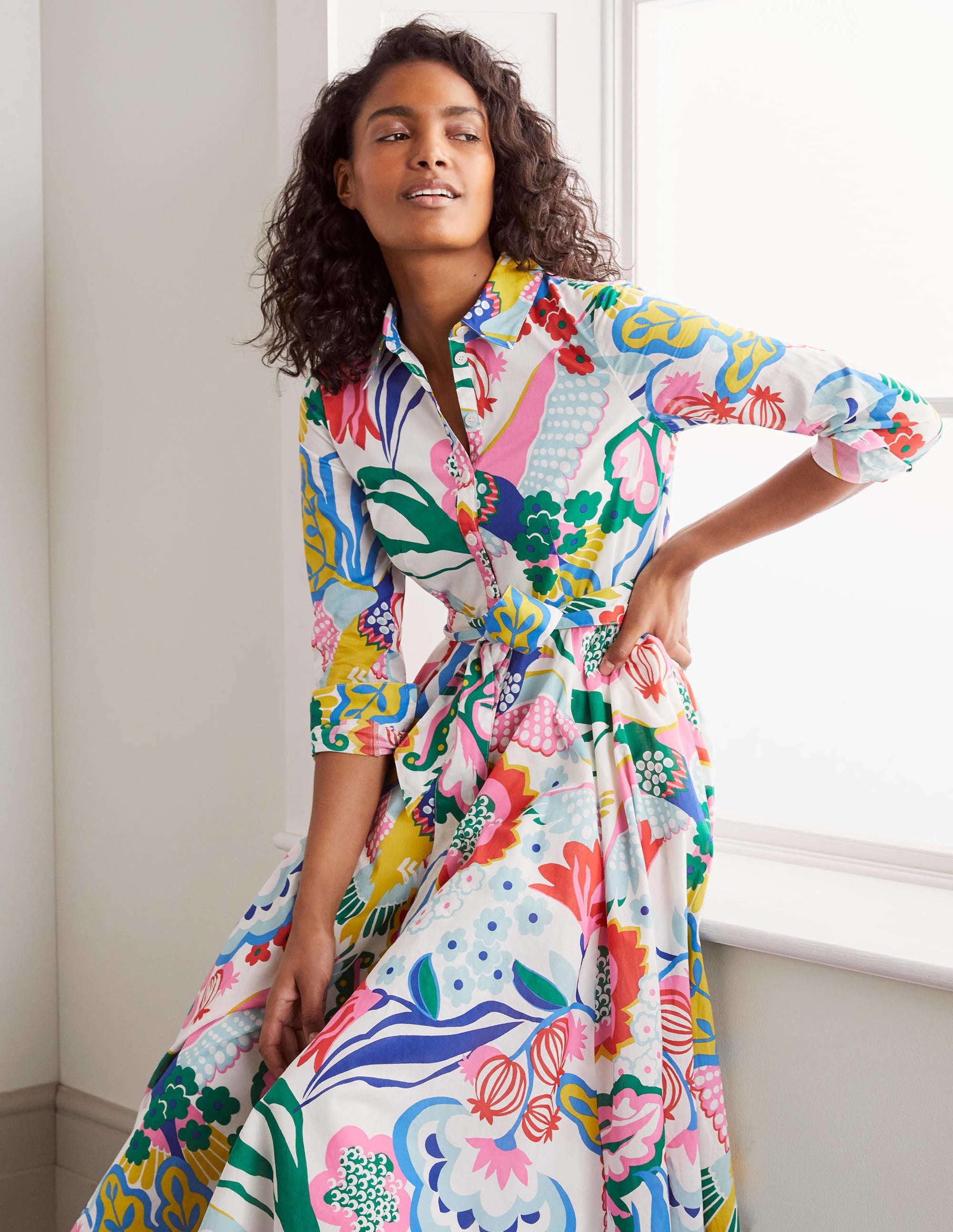 Kitty Midi Shirt Dress-Ivory, Exotic Escape - Image 2