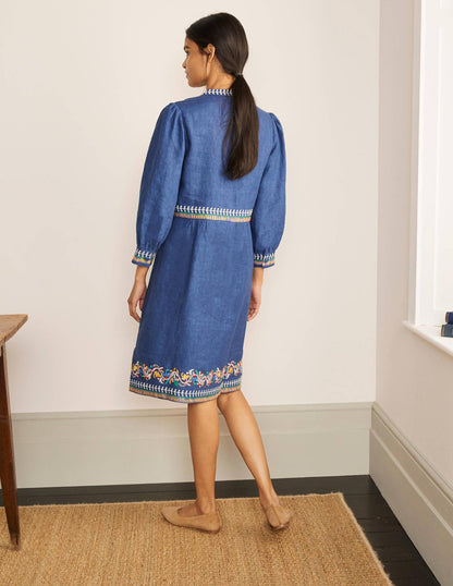 Dakota Embroidered Linen Dress-Mid Blue Delave-2