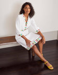 Dakota Embroidered Linen Dress-White