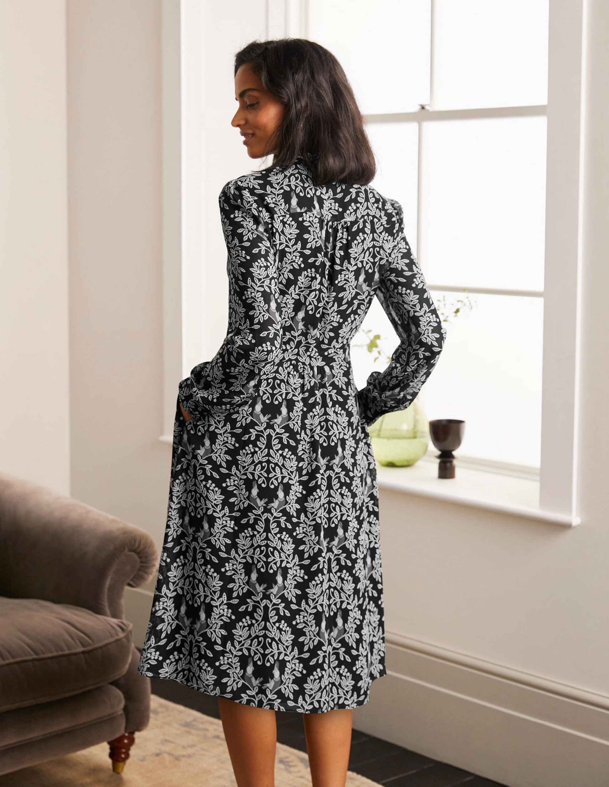 Sylvia Shirt Dress-Black, Parrot Paradise-2