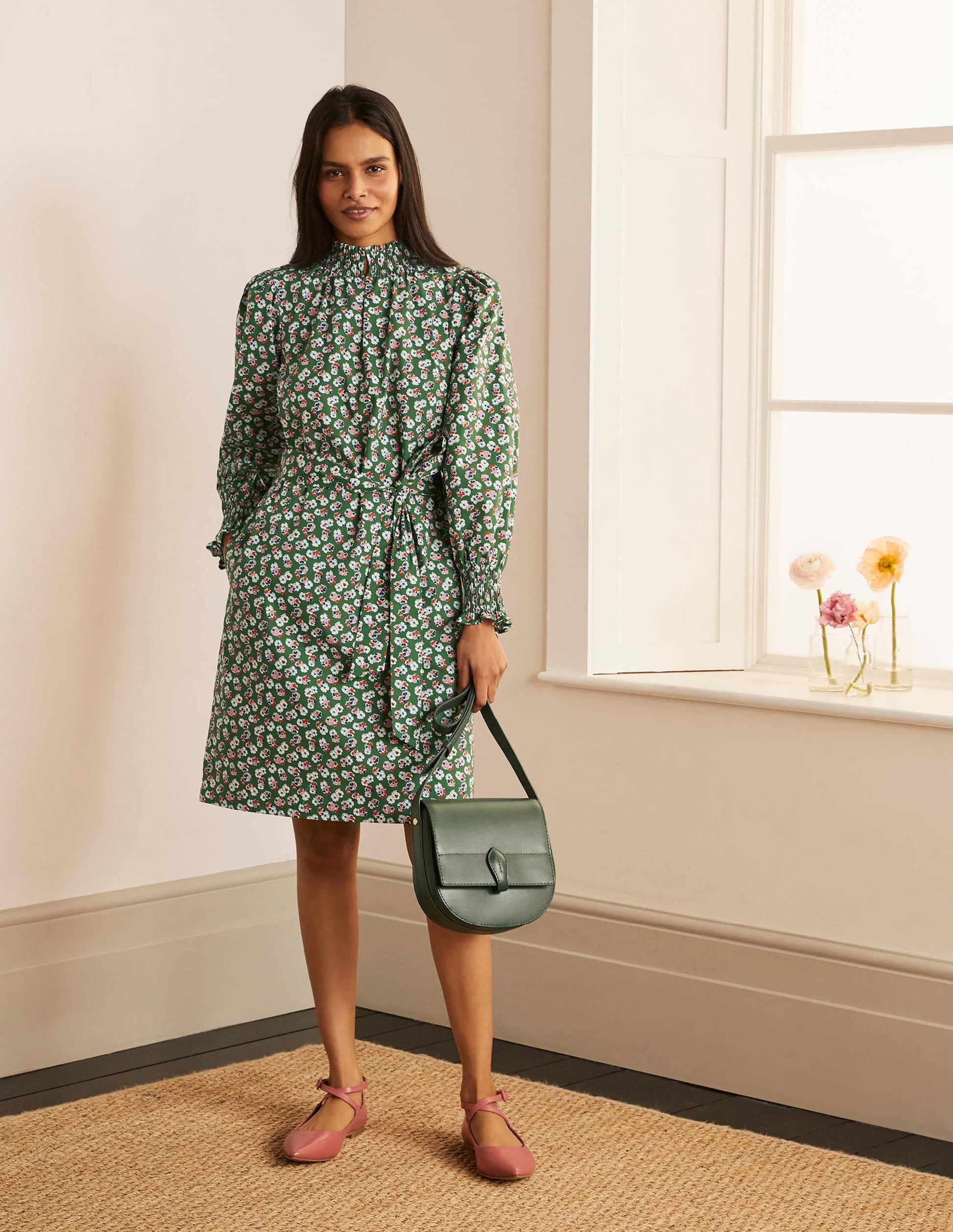 Ellie Smocked Dress-Broad Bean, Painted Ditsy-1