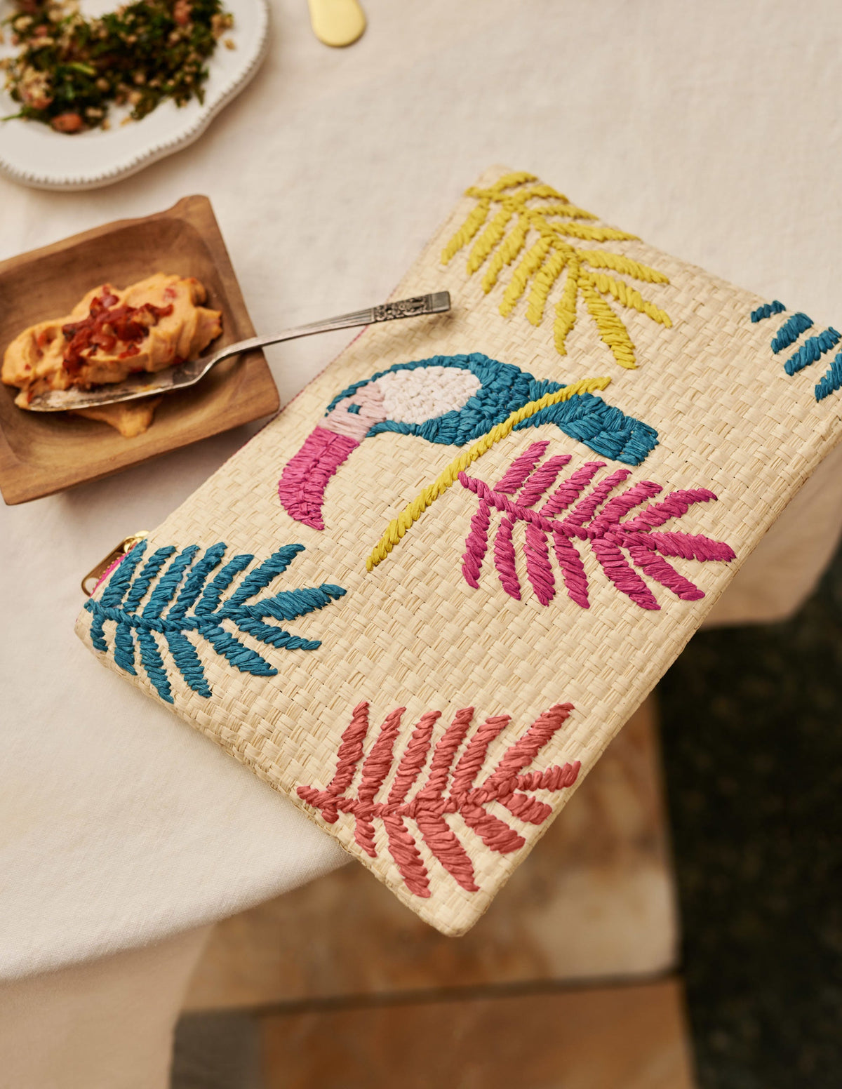Embroidered Raffia Keepsake-Natural Toucan-4