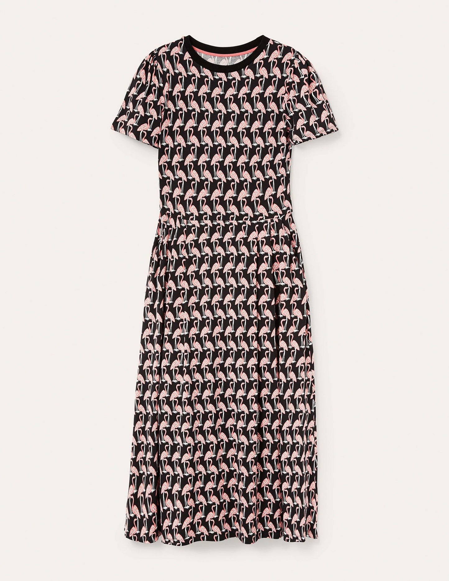 Lucinda Jersey Midi Dress-Black, Tropical Flamingo