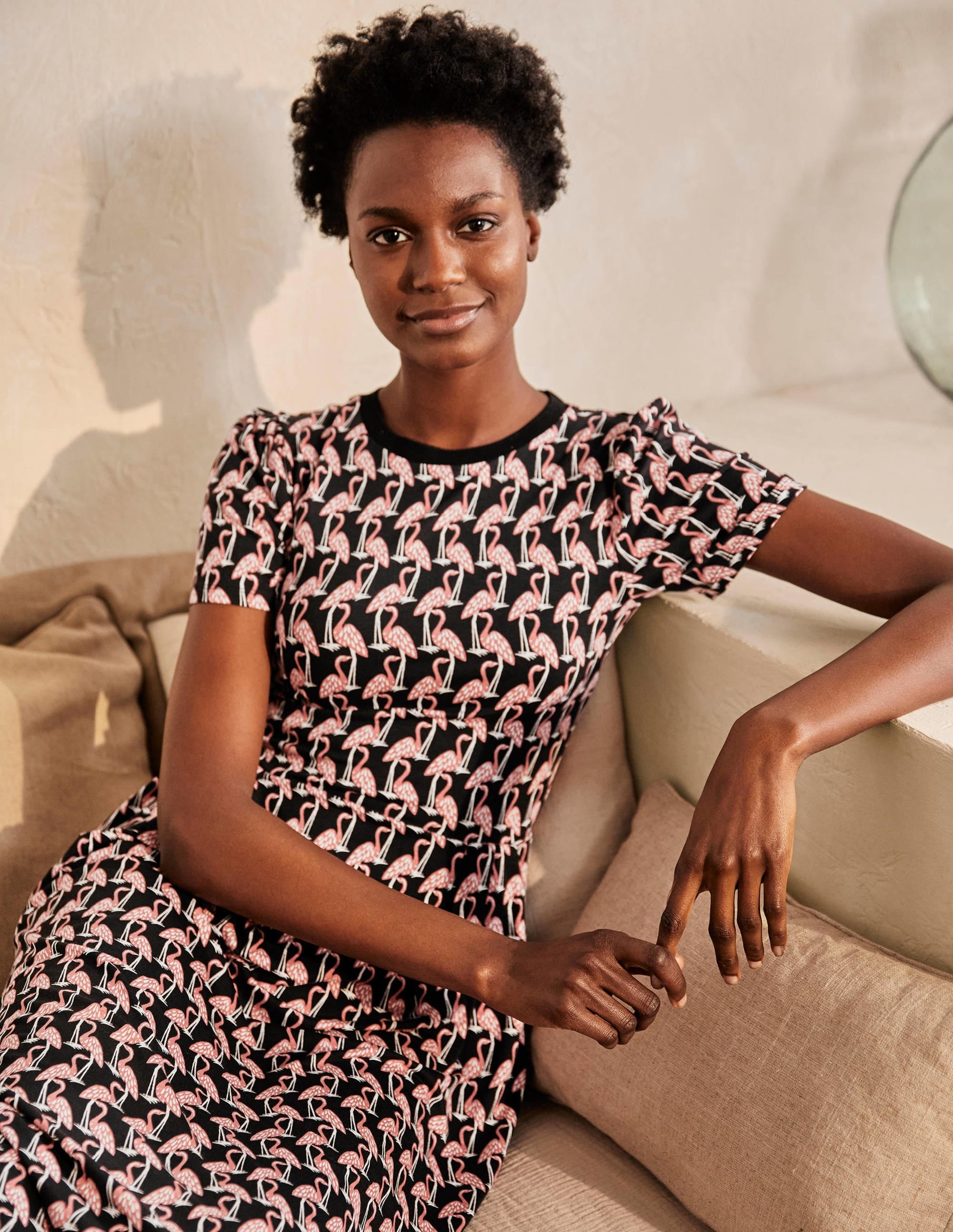 Lucinda Jersey Midi Dress-Black, Tropical Flamingo - Image 4