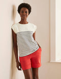 Faye Jersey Top-Ivory/ Navy