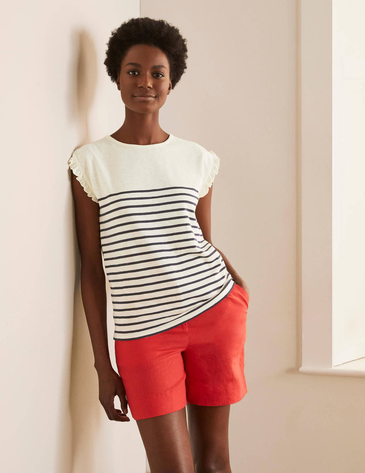 Faye Jersey Top-Ivory/ Navy - Image 1