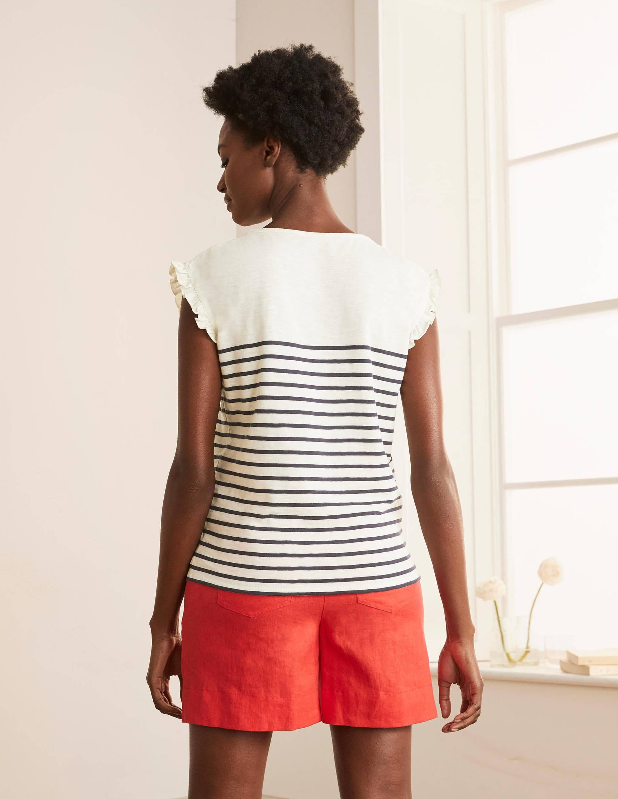 Faye Jersey Top-Ivory/ Navy - Image 3