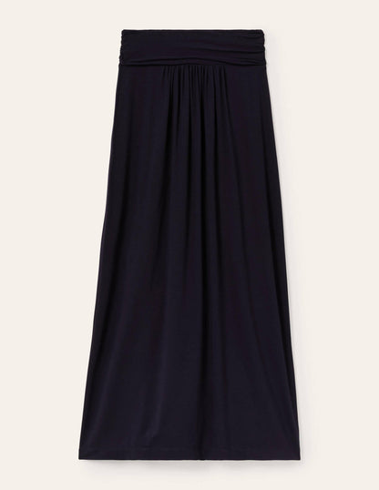 Ruched Waist Skirt-Navy-5