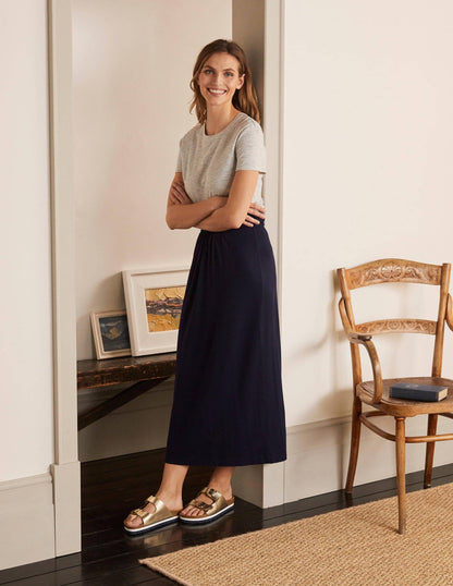 Ruched Waist Skirt-Navy-1