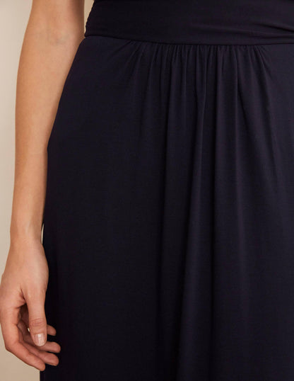 Ruched Waist Skirt-Navy-4