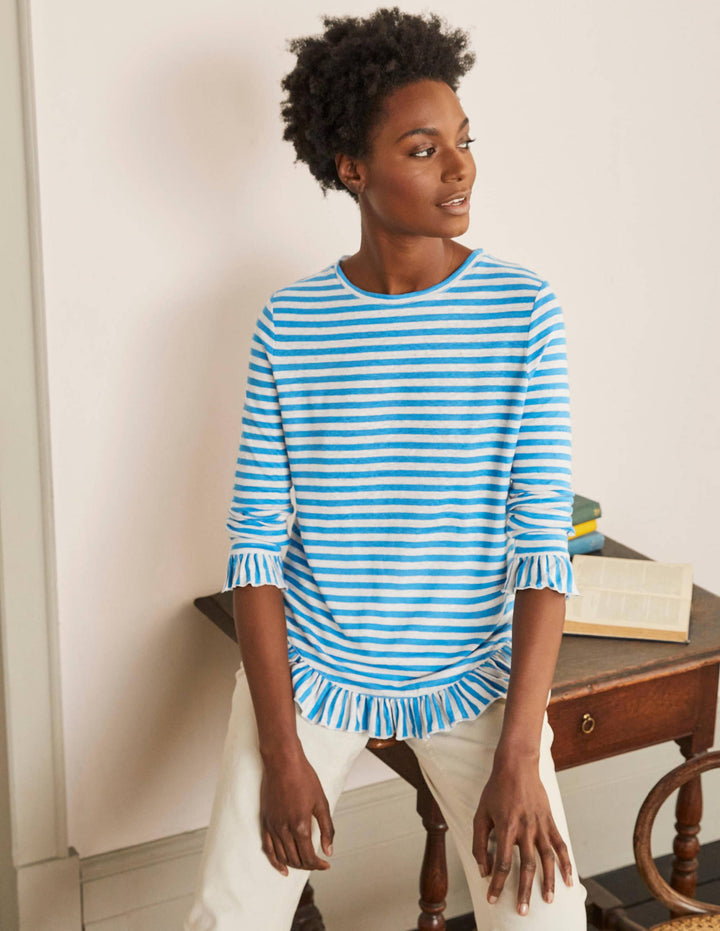 Dorothy Linen Jersey Top-Moroccan Blue/ Ivory