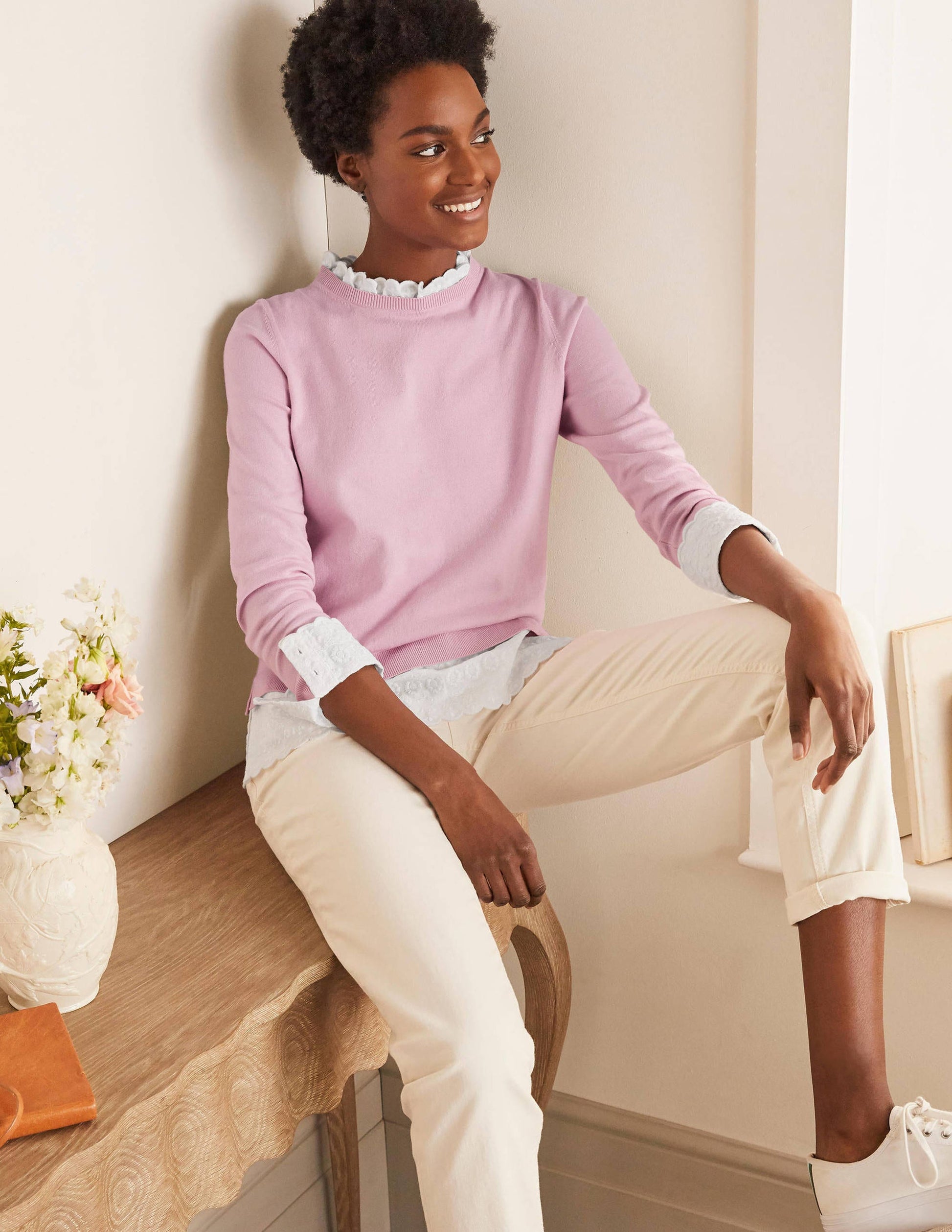 Lauderdale Cotton Frill Jumper-Soft Peony-1