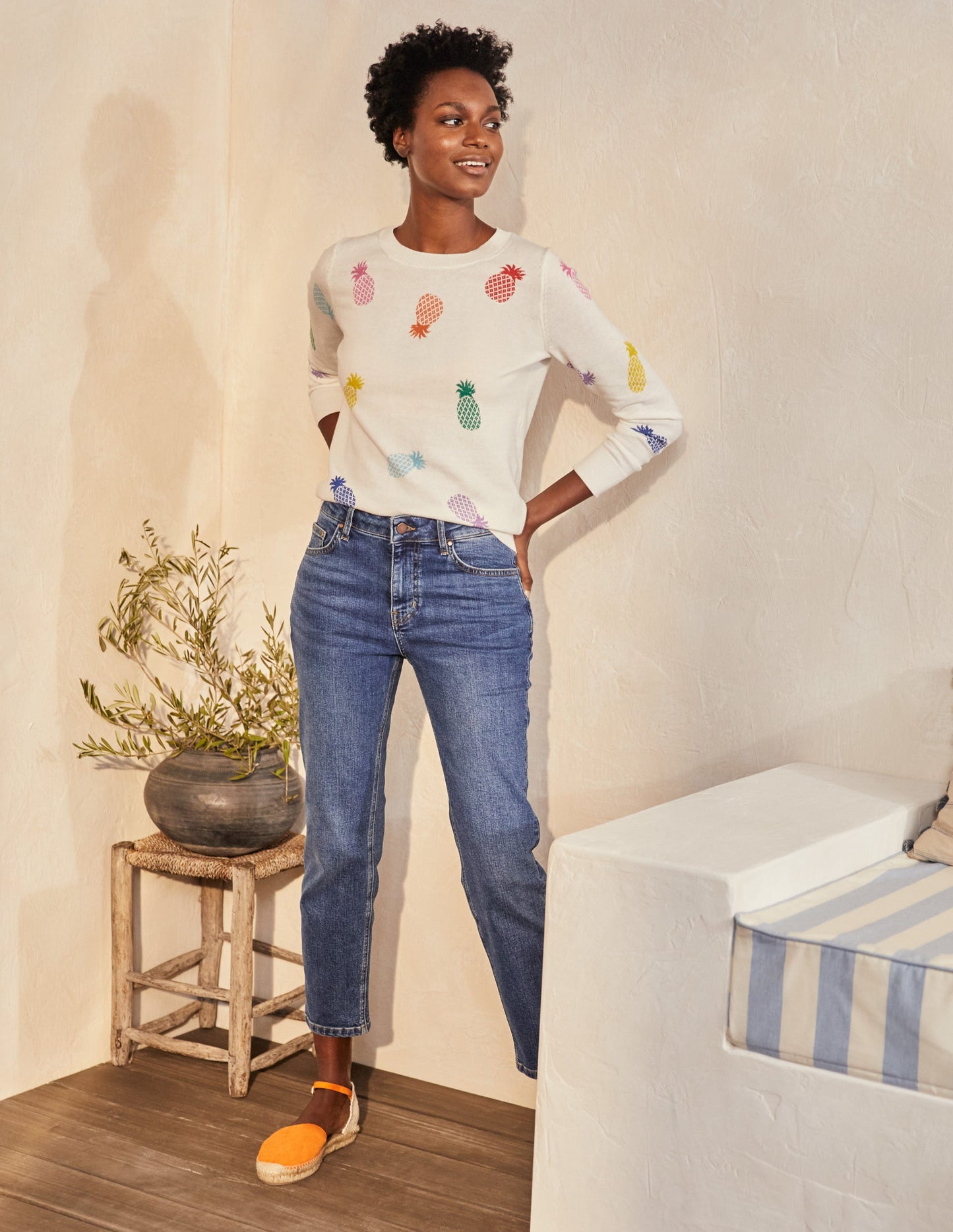 Banbury Cotton Jumper-Ivory Pineapples