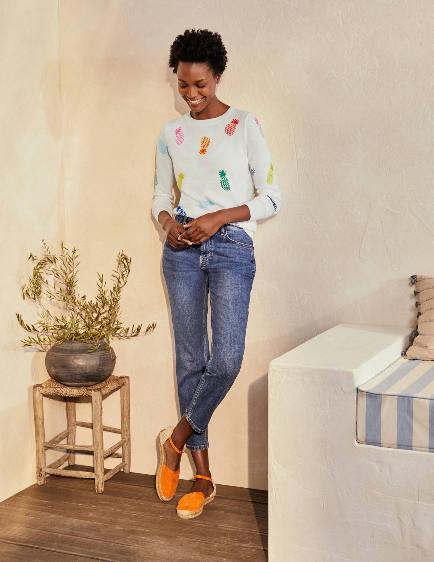 Banbury Cotton Jumper-Ivory Pineapples