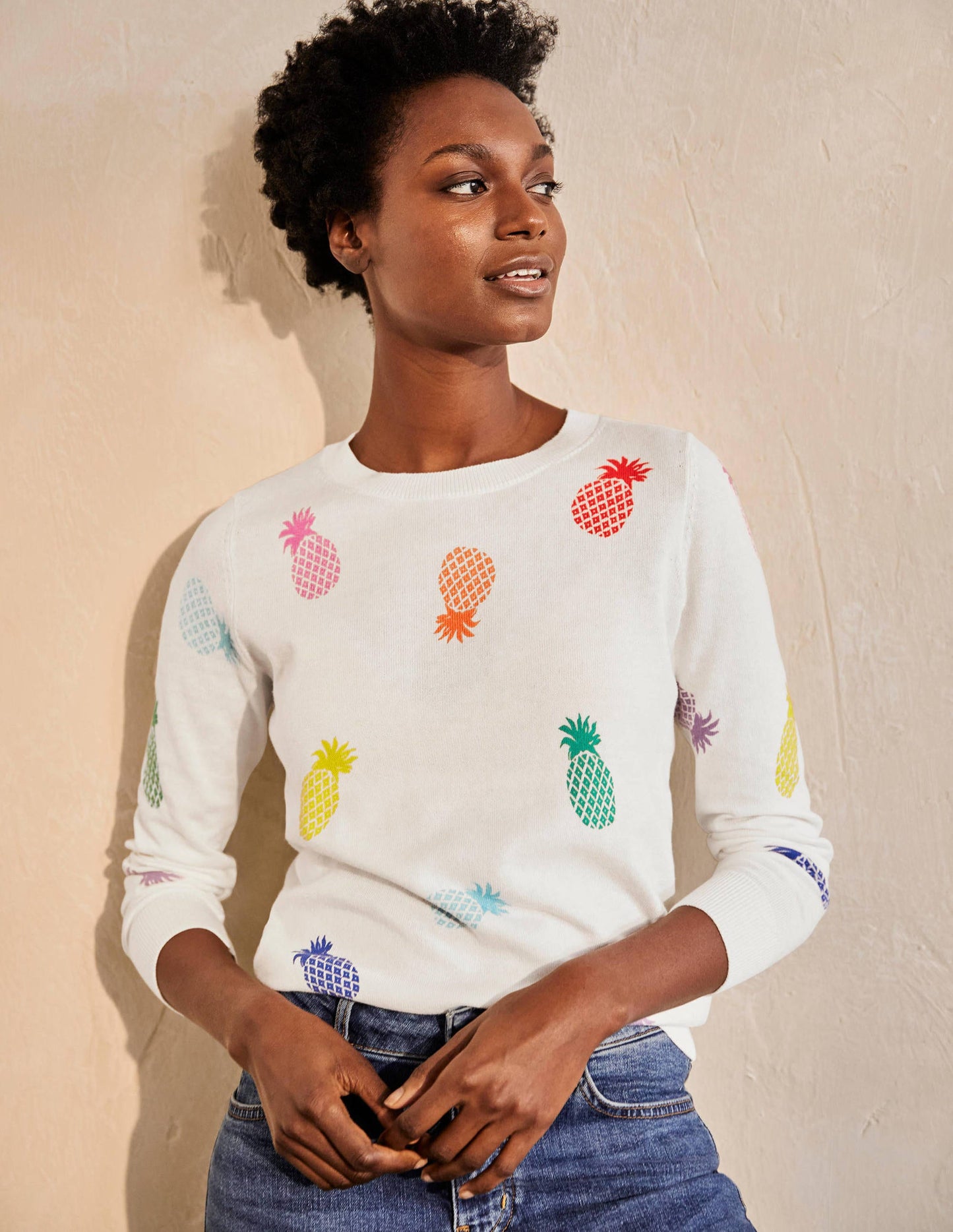 Banbury Cotton Jumper-Ivory Pineapples