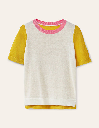 Askerton Linen Knitted Tee-Daffodil Colourblock-6