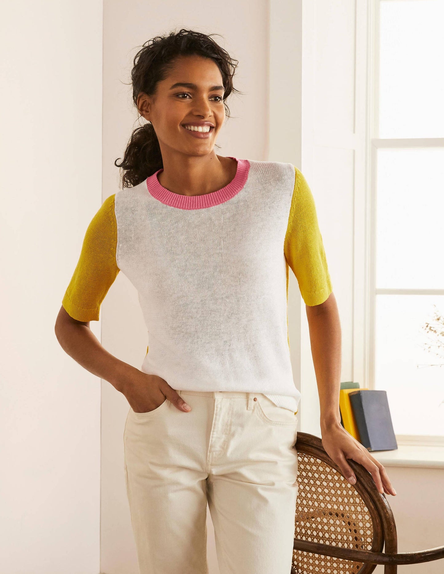 Askerton Linen Knitted Tee-Daffodil Colourblock