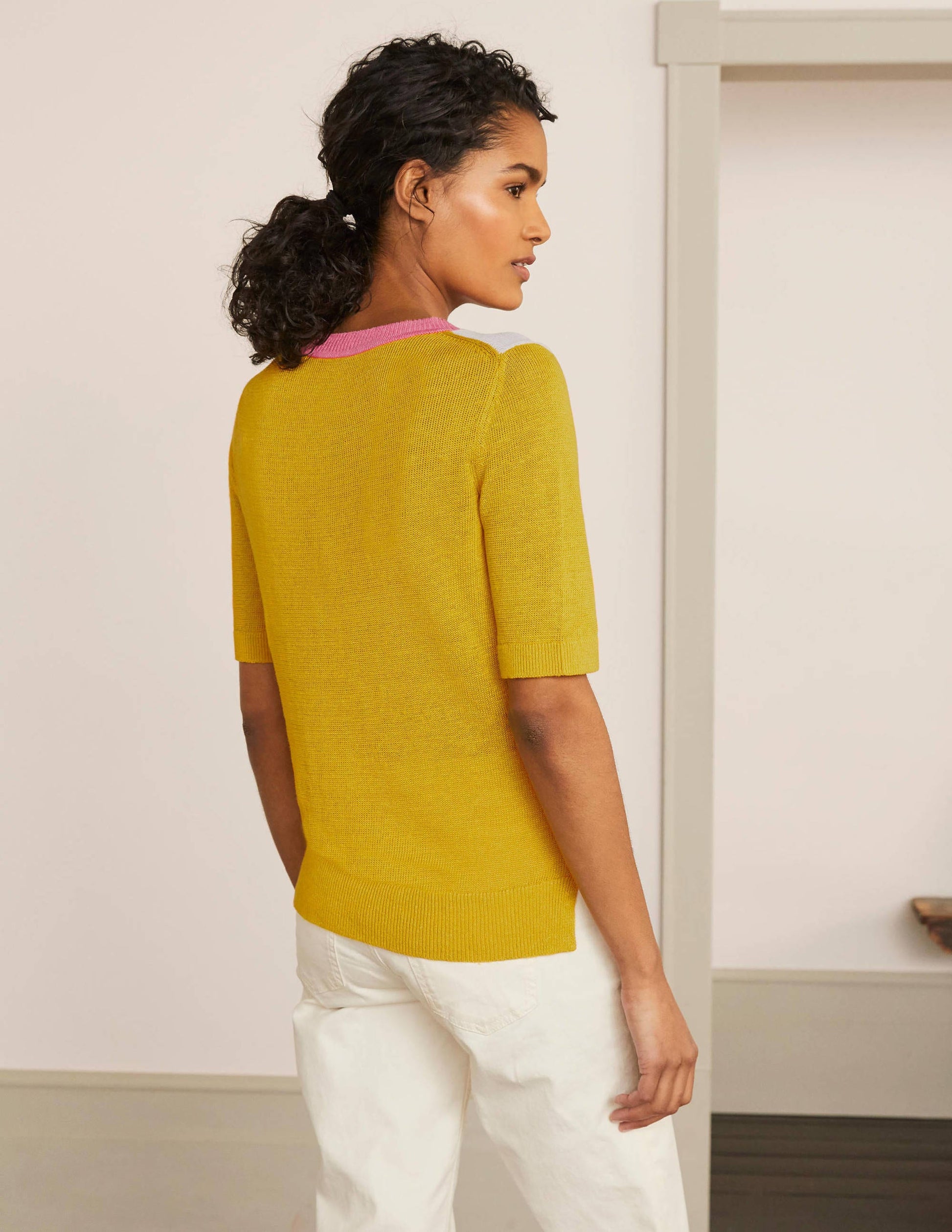 Askerton Linen Knitted Tee-Daffodil Colourblock-3