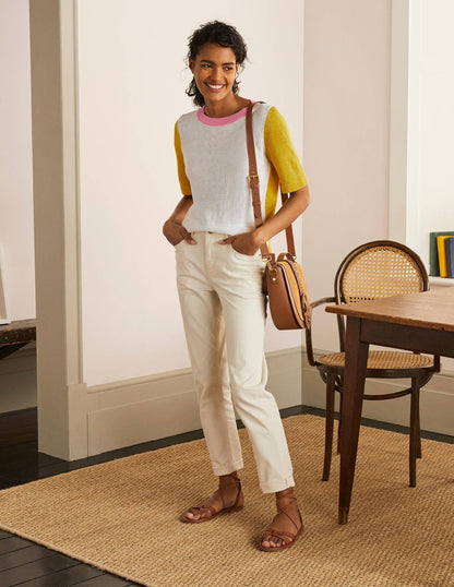 Askerton Linen Knitted Tee-Daffodil Colourblock-4