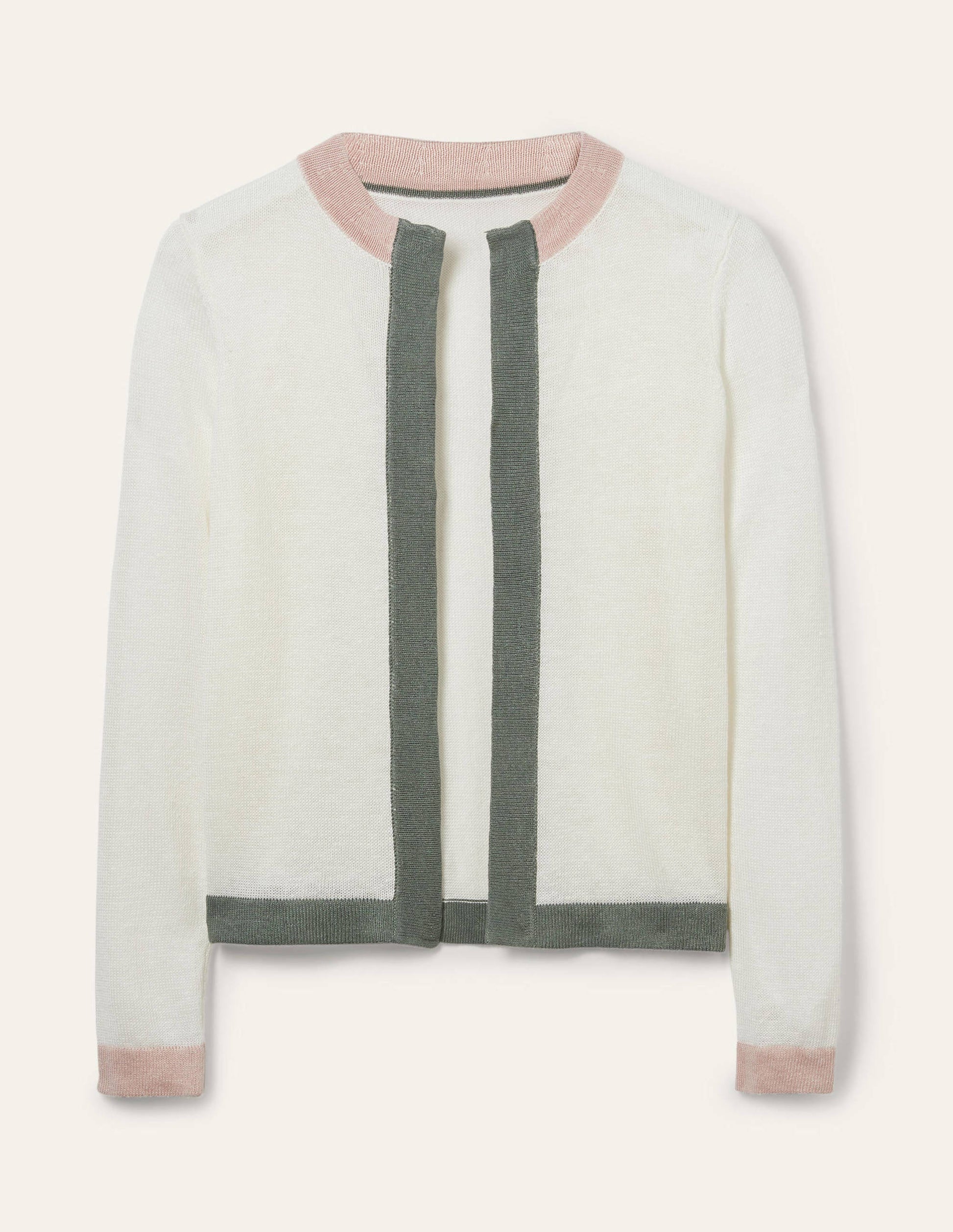 Stripe Trim Linen Cardigan-Ivory Colourblock-7