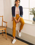 Stripe Trim Linen Cardigan-Navy Colourblock