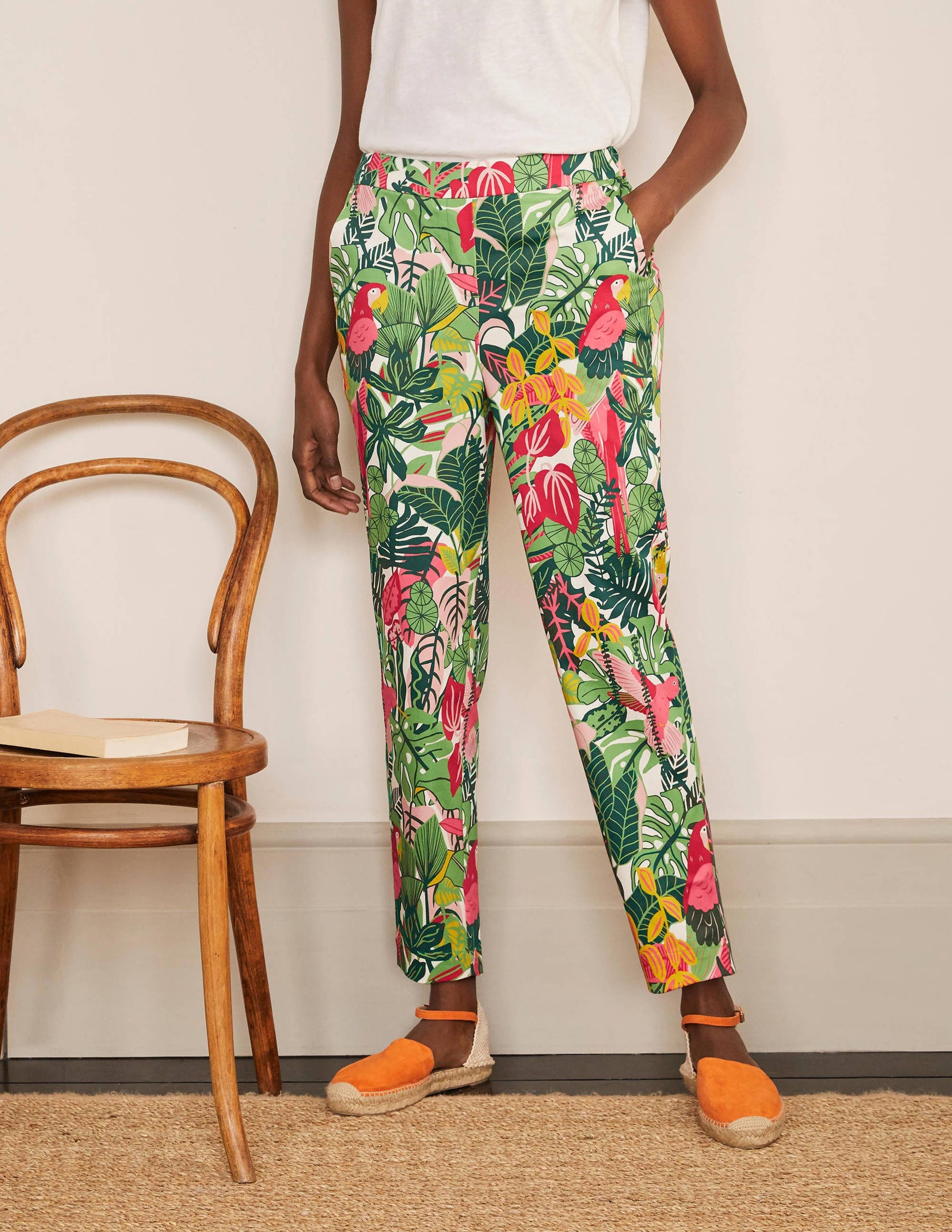 Pull On Trousers-Palm Leaf, Paradise Jungle-1