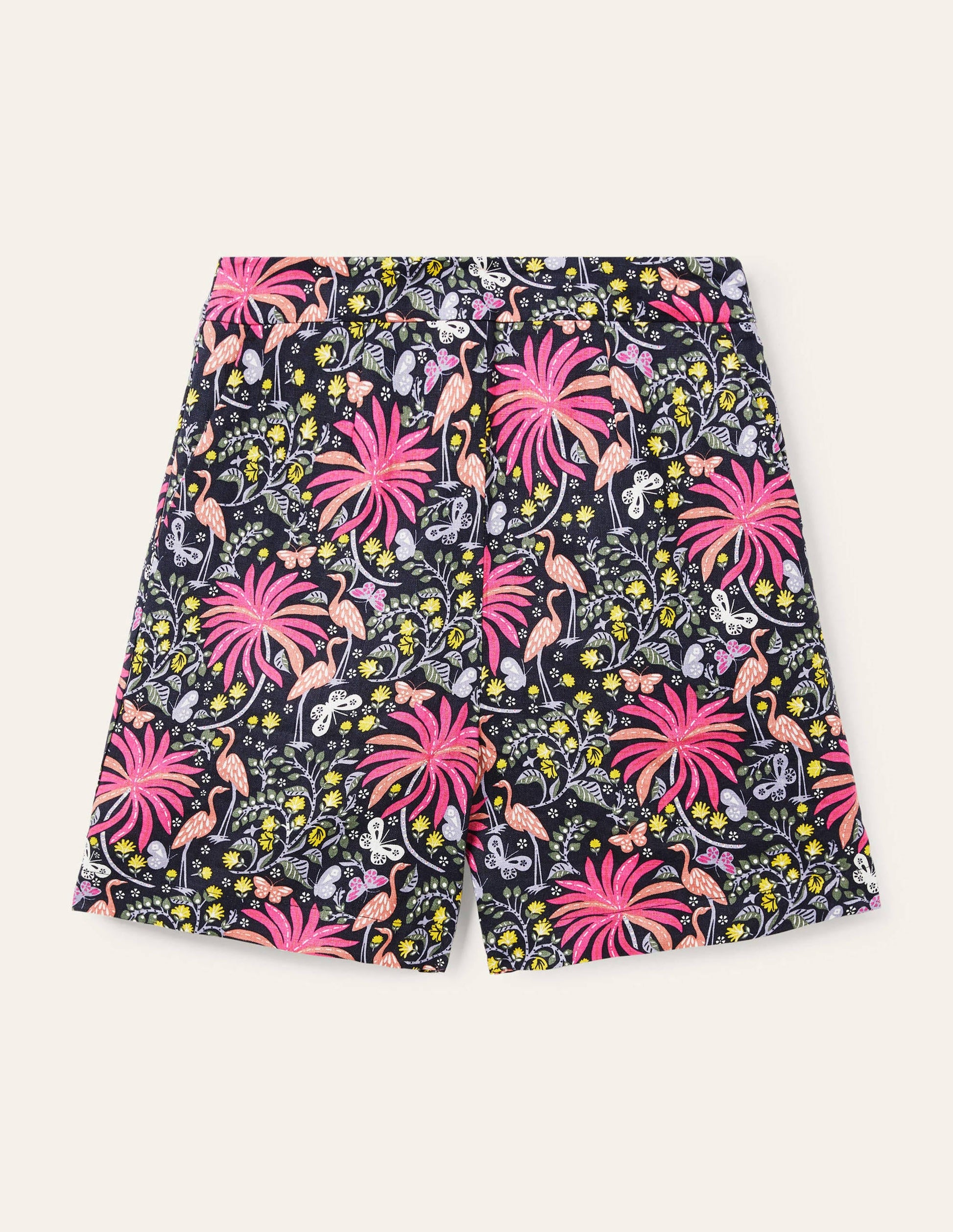 Georgina Linen Shorts-Navy, Tropical Charm-6