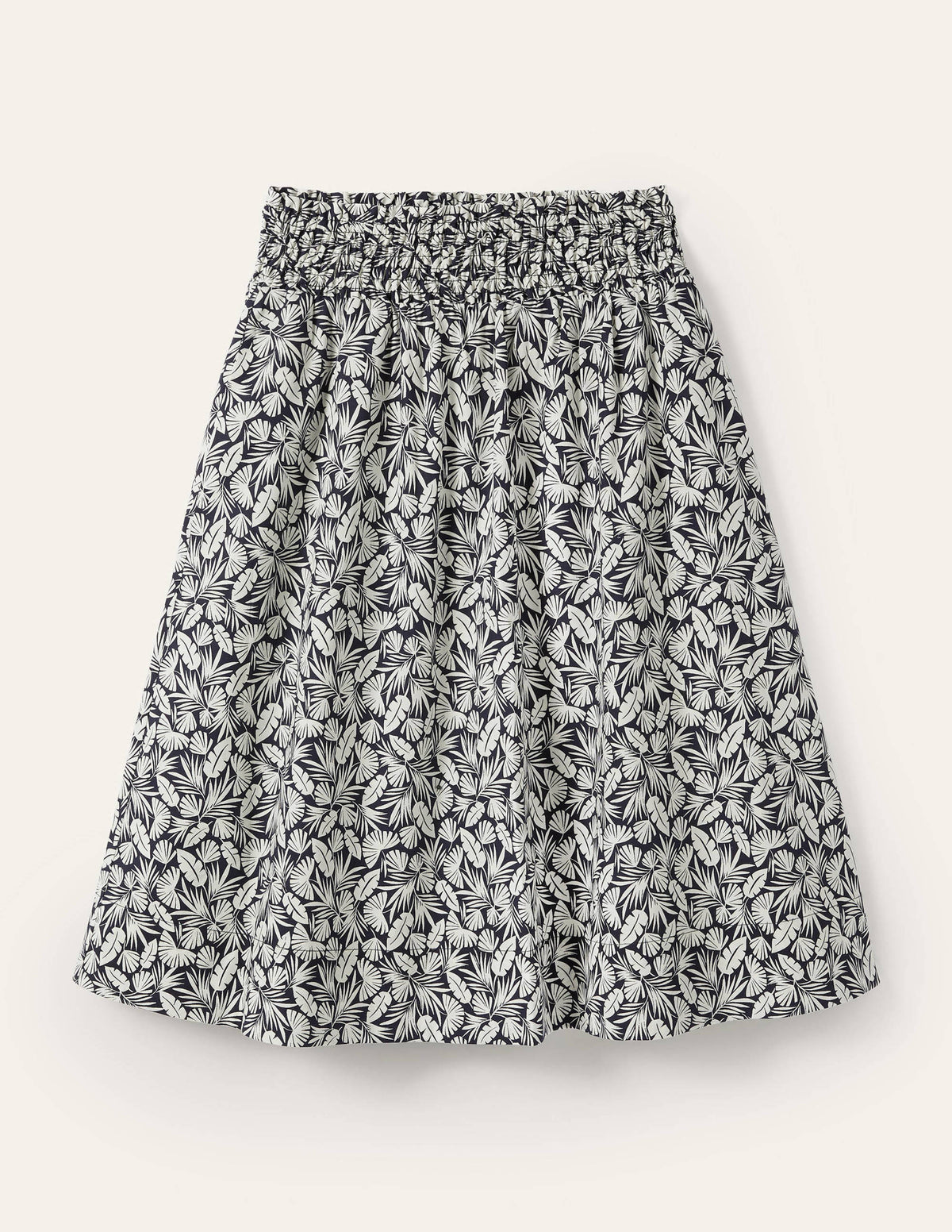 Shirred Waist Cotton Skirt-French Navy, Palm-5