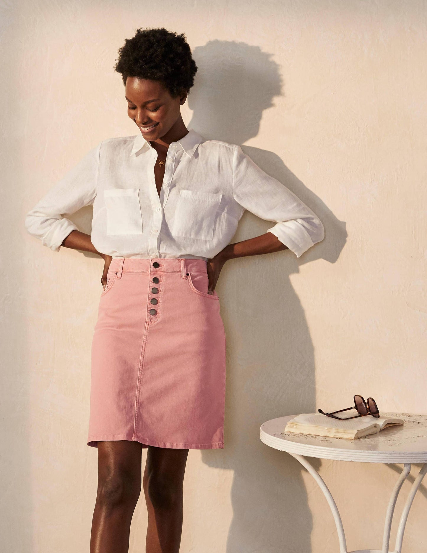 Amelie Girlfriend Skirt-Pale Pink Wash