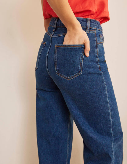 Horn Button Wide Leg Jeans-Mid Vintage Denim-4