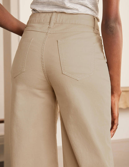 Horn Button Wide Leg Jeans-Linen