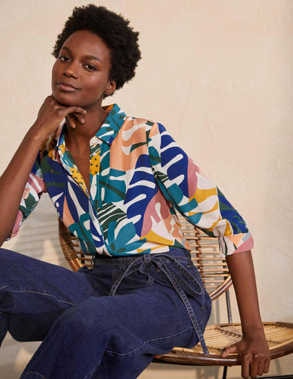 Silk Shirt-Ivory, Leafy Tropics-5