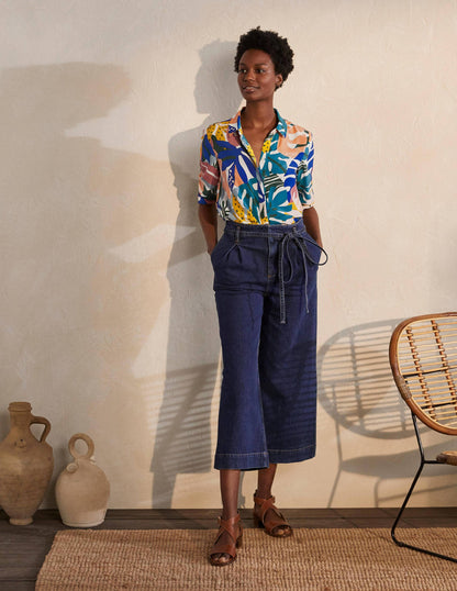 Silk Shirt-Ivory, Leafy Tropics-1