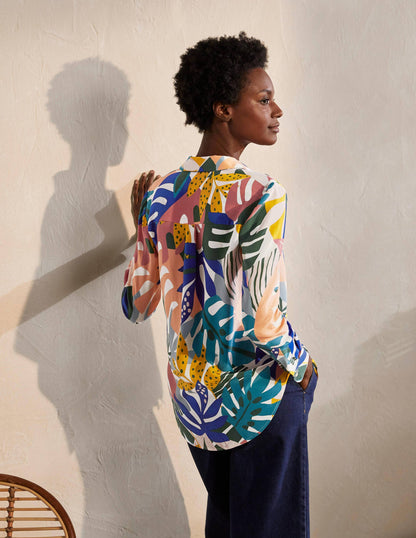 Silk Shirt-Ivory, Leafy Tropics-2