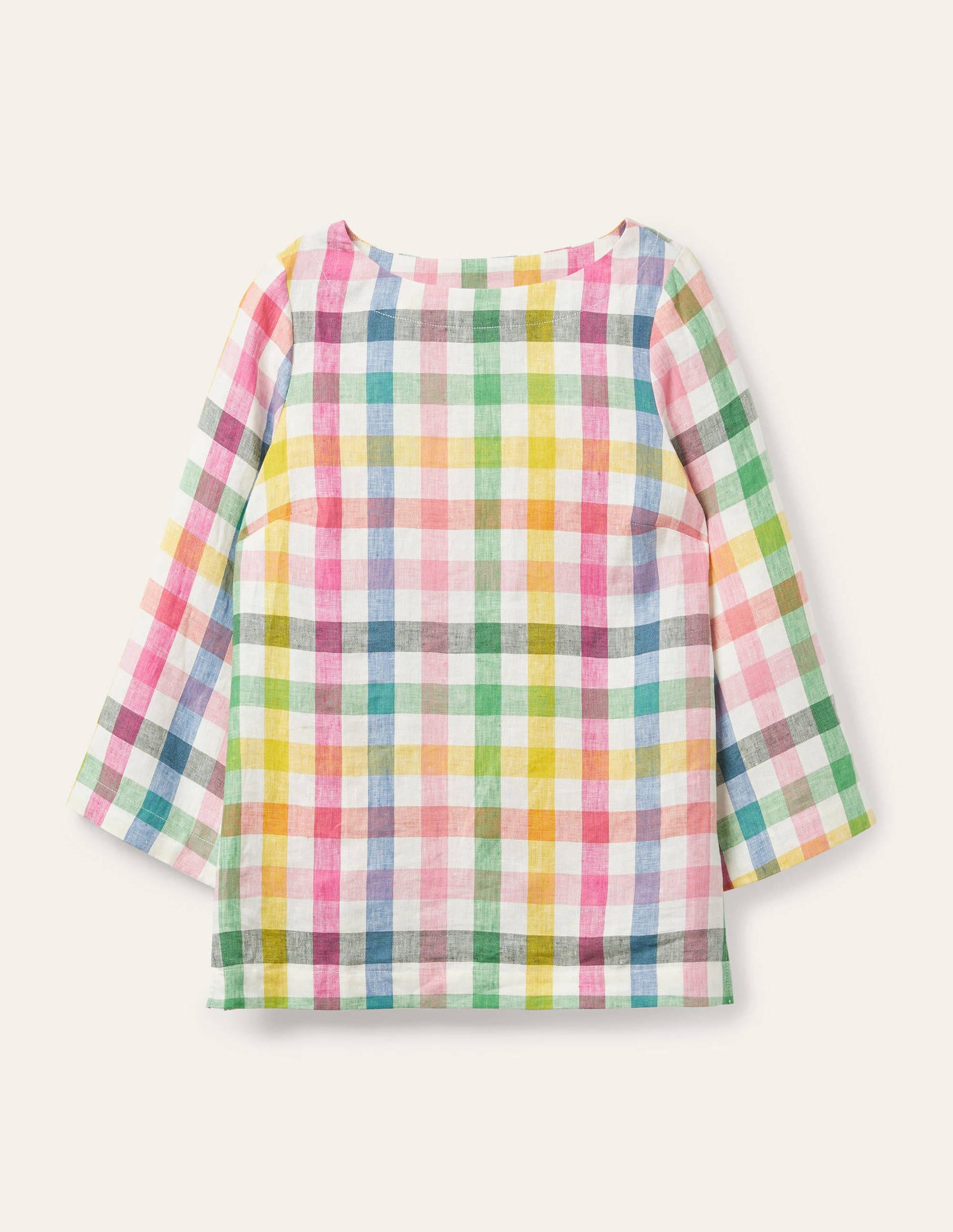 Laurie Linen Top-Party Pink Multigingham-5