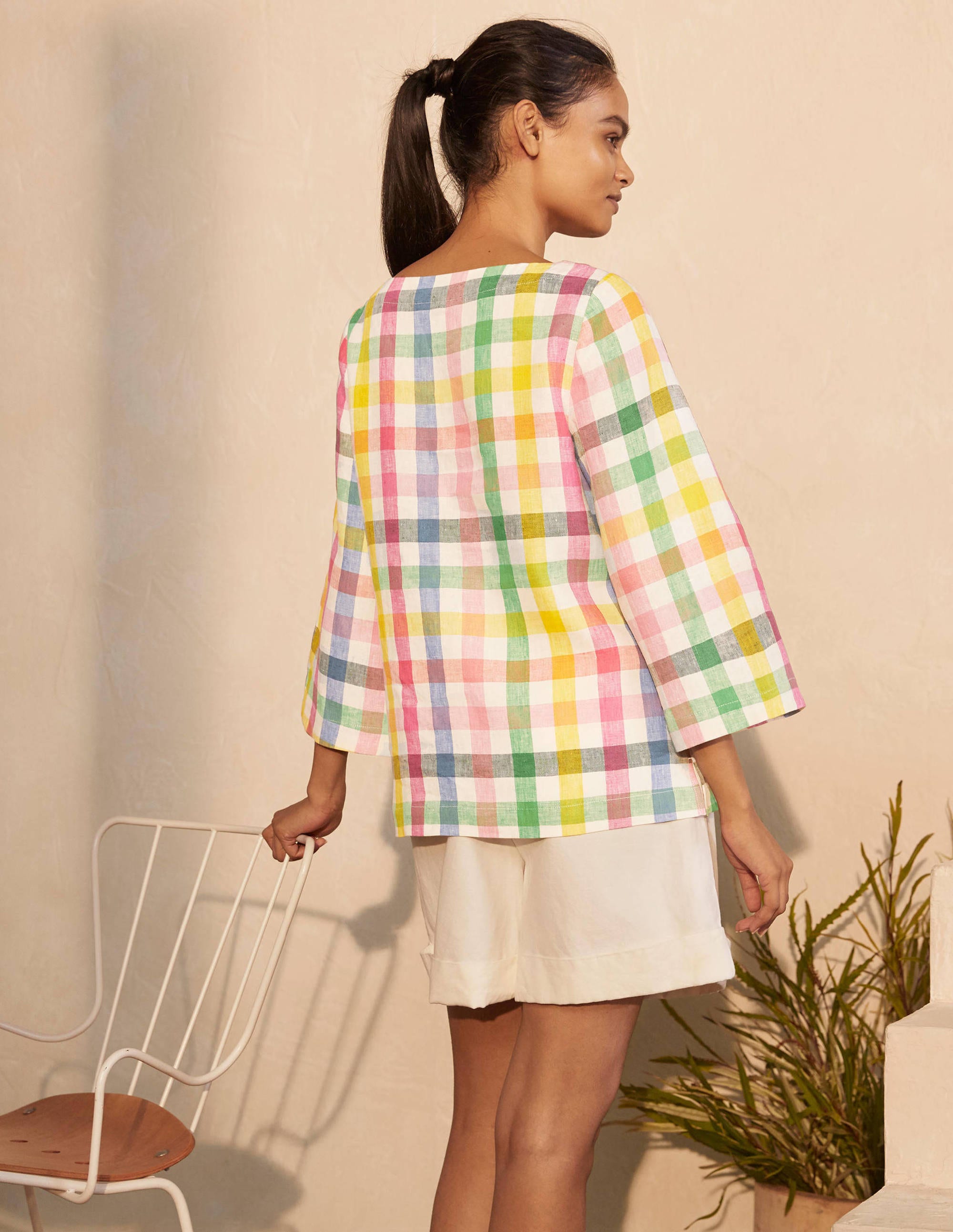 Laurie Linen Top-Party Pink Multigingham - Image 2