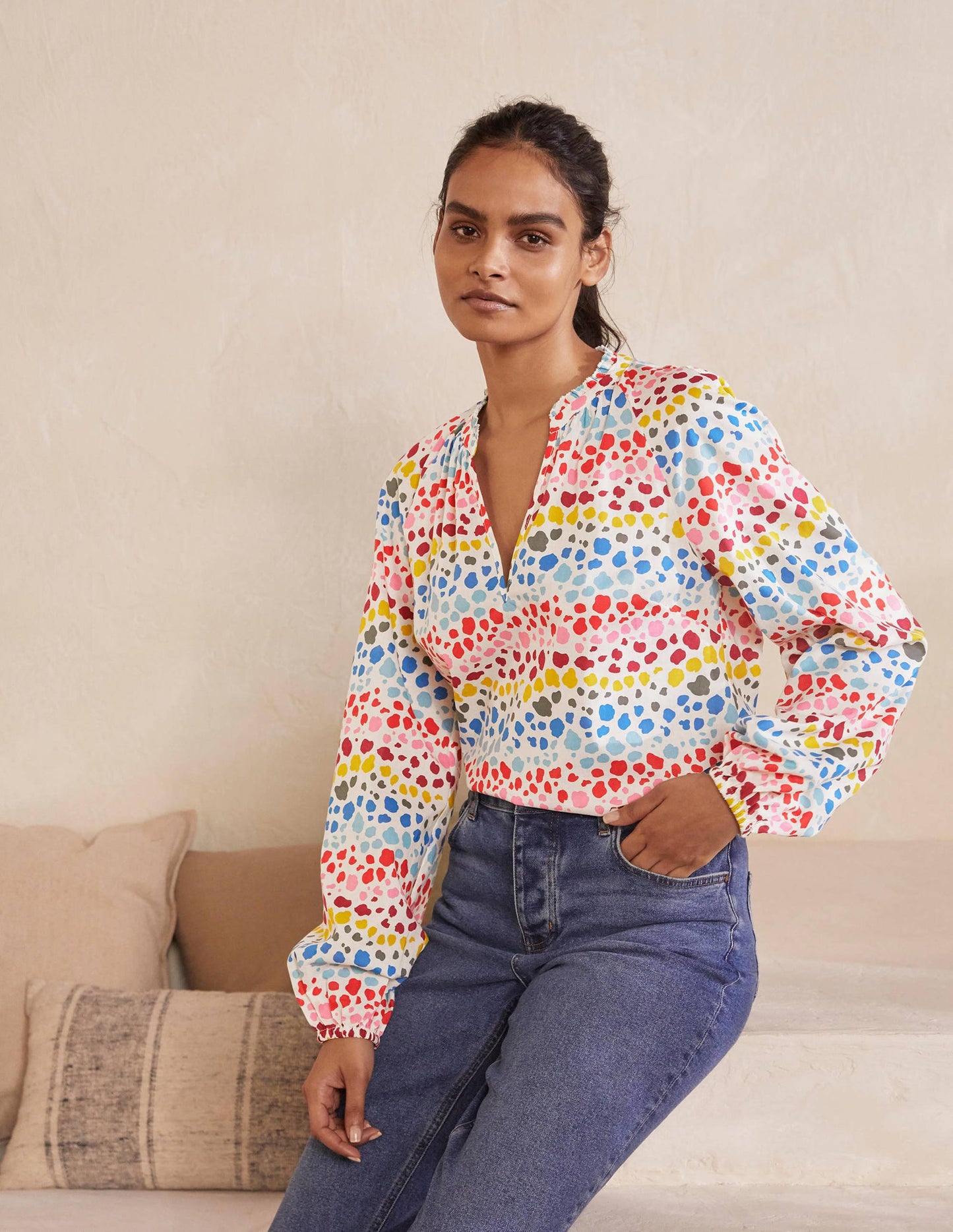 Heather Top-Ivory, Multi Rainbow Leopard