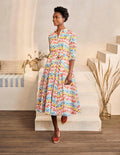 Kitty Midi Shirt Dress-Ivory, Multi Rainbow Leopard