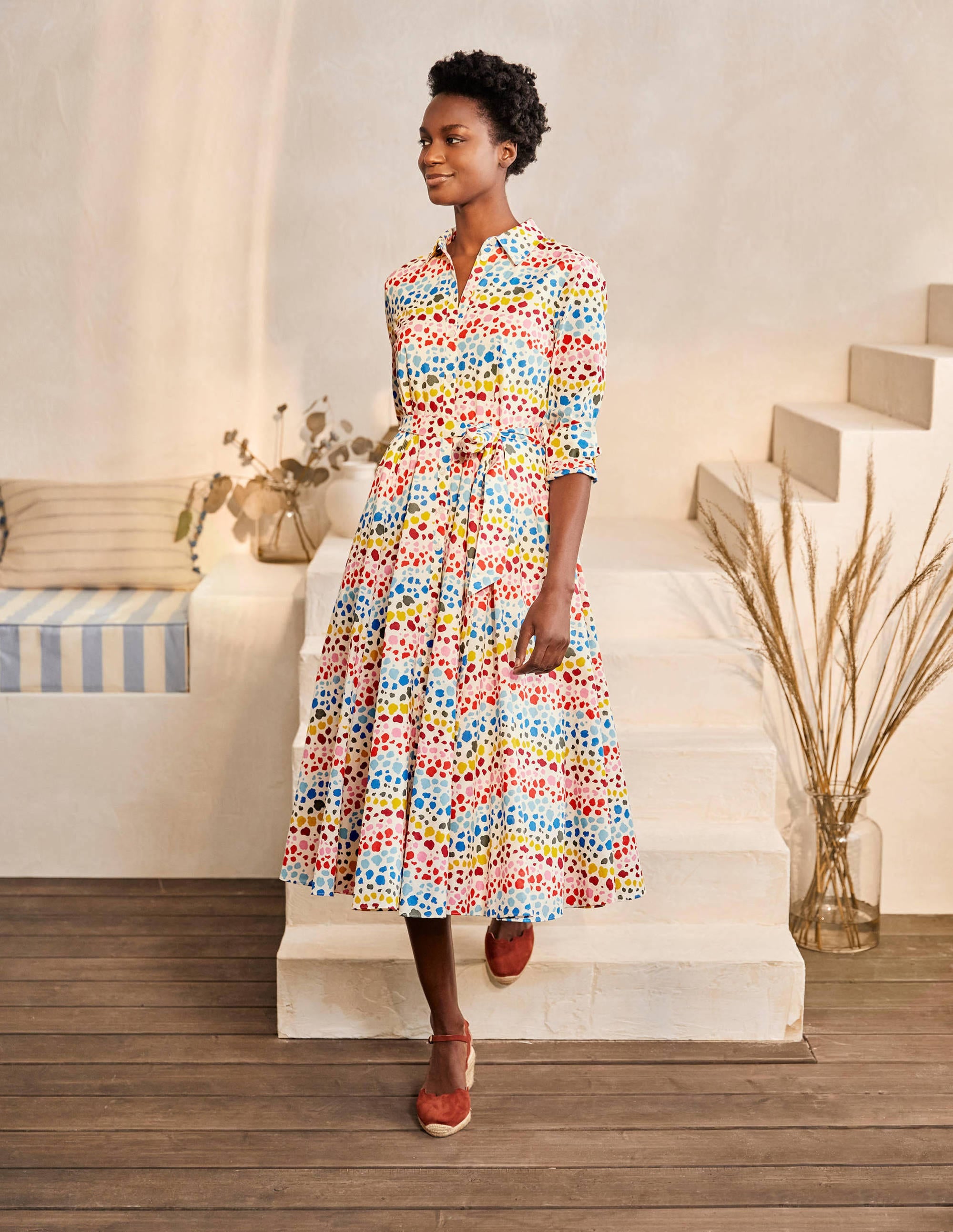 Kitty Midi Shirt Dress-Ivory, Multi Rainbow Leopard - Image 1