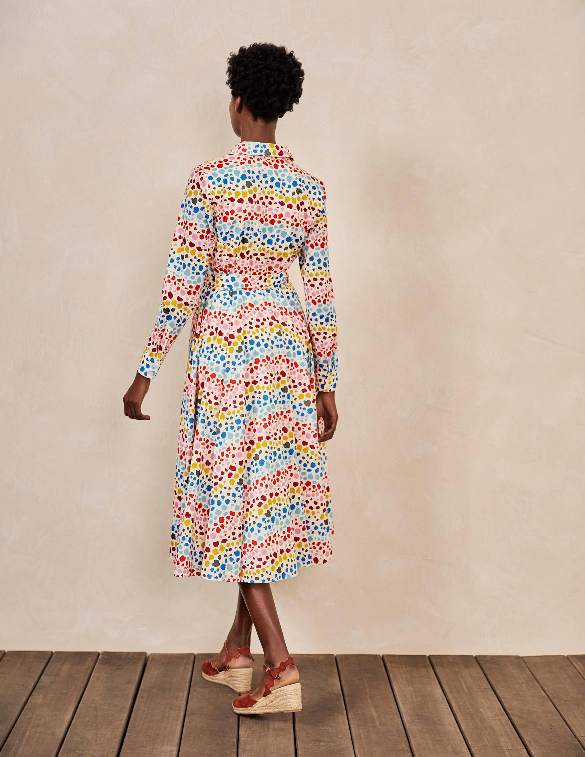 Kitty Midi Shirt Dress-Ivory, Multi Rainbow Leopard - Image 2